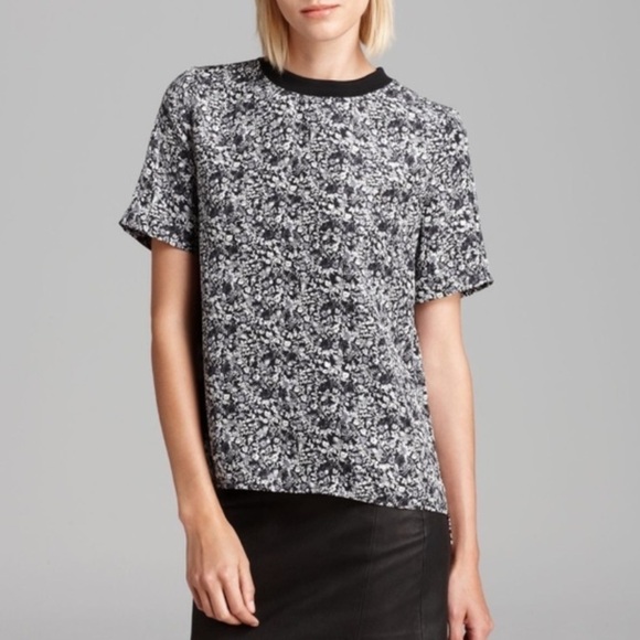 Theory Klima black and white floral crewneck top 30229 - Picture 1 of 8